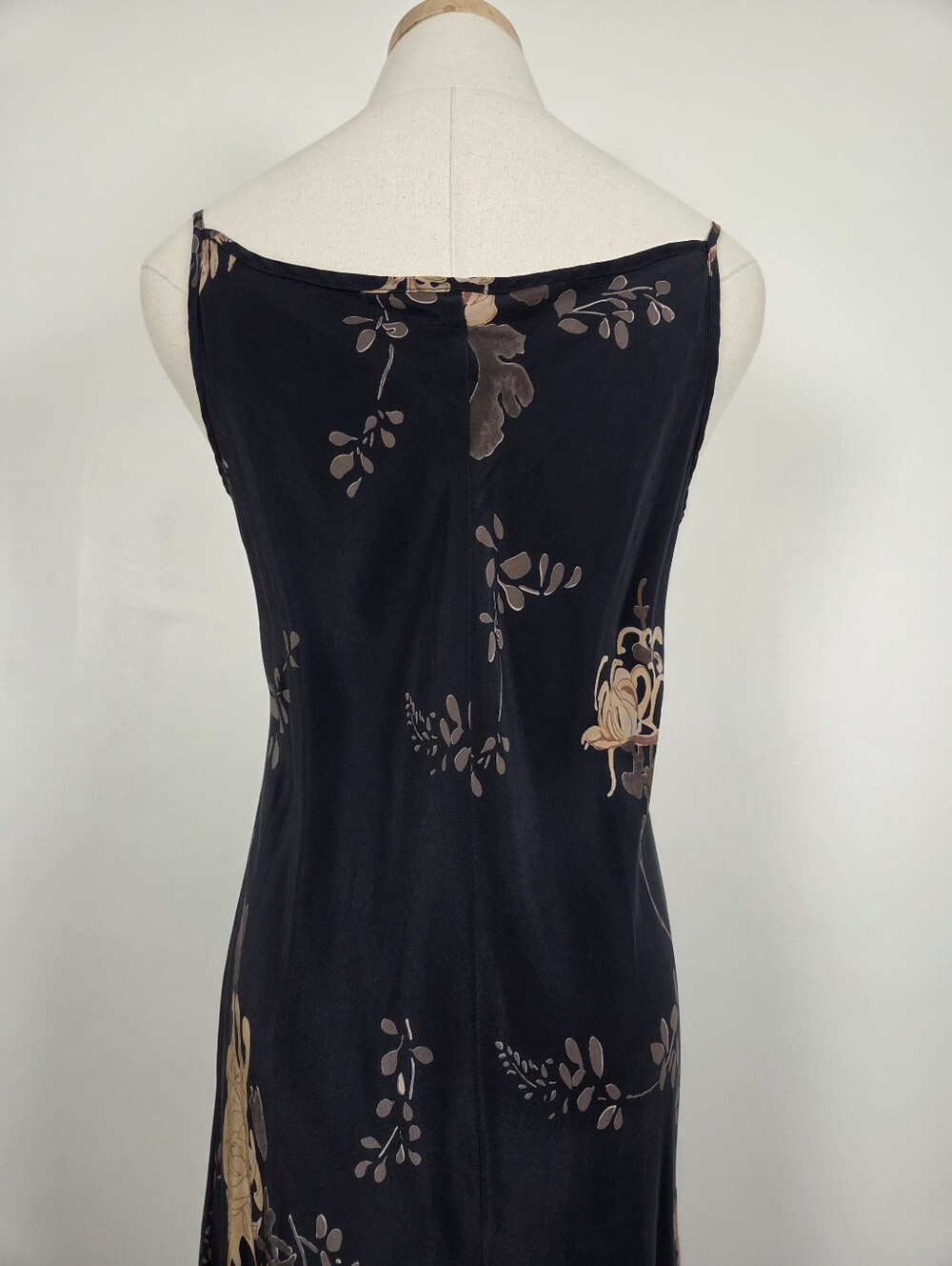 Silk Floral Maxi Dress Size Small Black Tan Lightweight Formal (u) - Picture 9 of 13